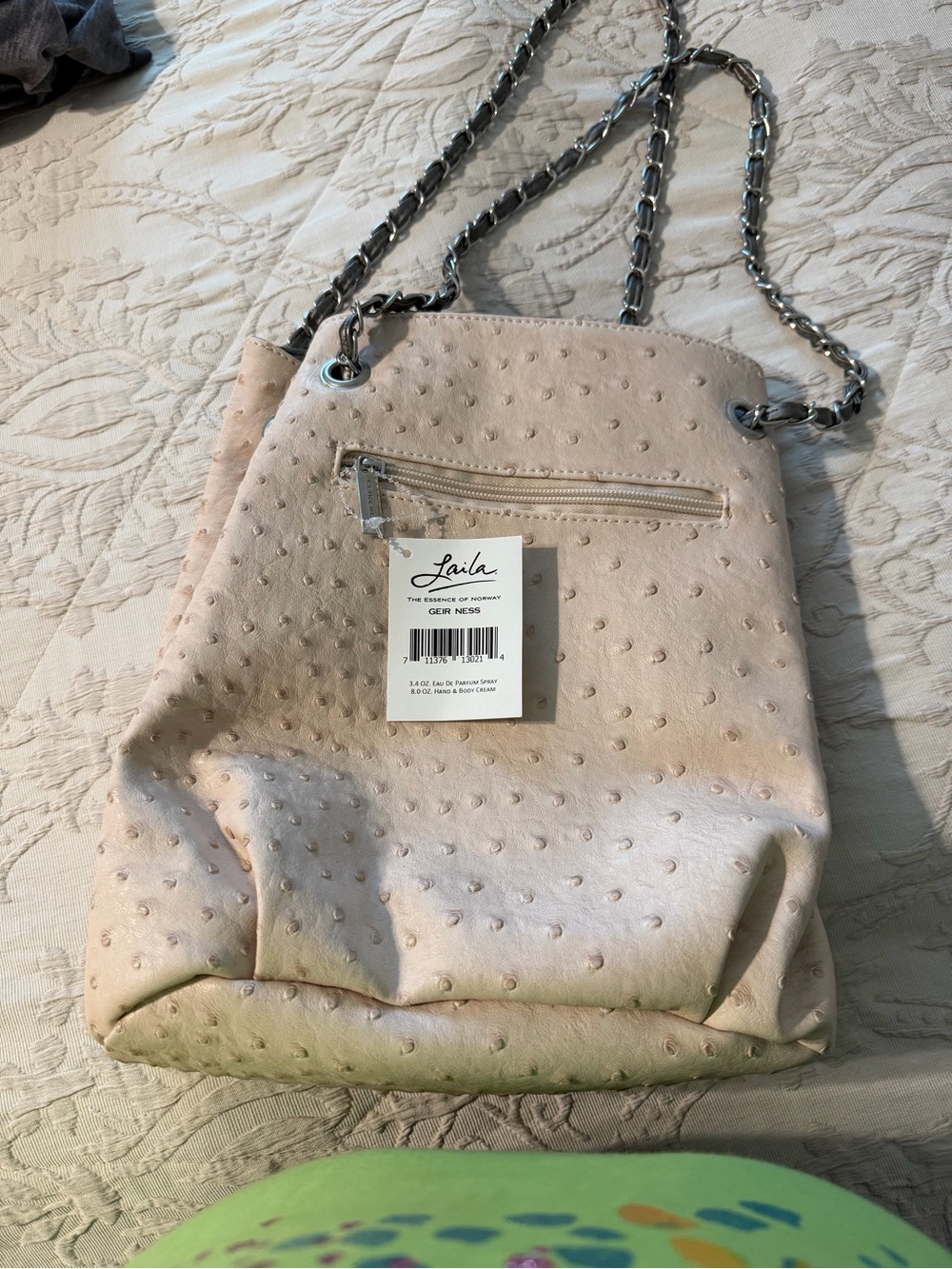 Cream Shoulder Bag with Silver Chain Strap